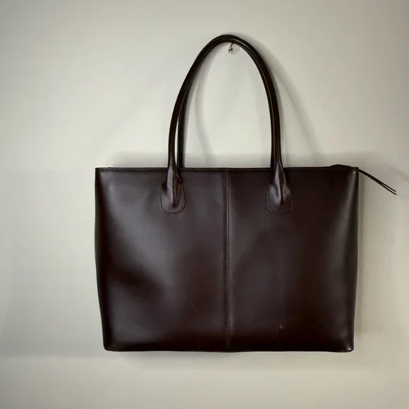 Vintage Cristian Brown Leather Double Handle Tote Bag Italy - Picture 3 of 8